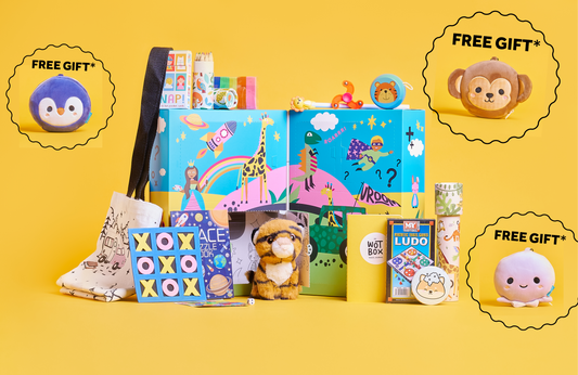 WOTBOX travel & adventure Gift Box for kids.  The image is of the gift box with the contents around it.