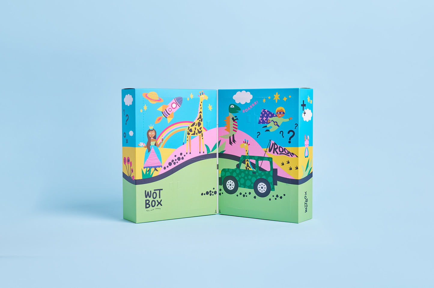 WOTBOX dinosaur adventures kids gift box. Open shot of the gift box