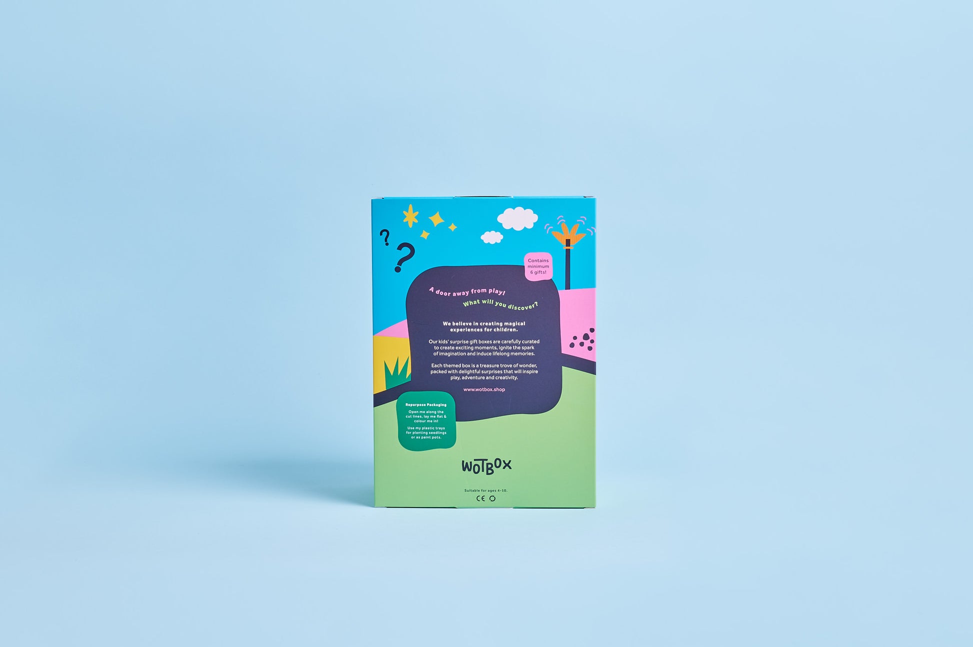 WOTBOX dinosaur adventures kids gift box. Closed back shot of the gift box