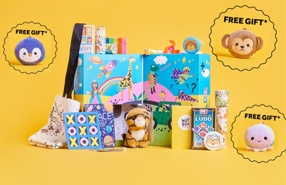 WOTBOX travel & adventure Gift Box for kids.  The image is of the gift box with the contents around it.