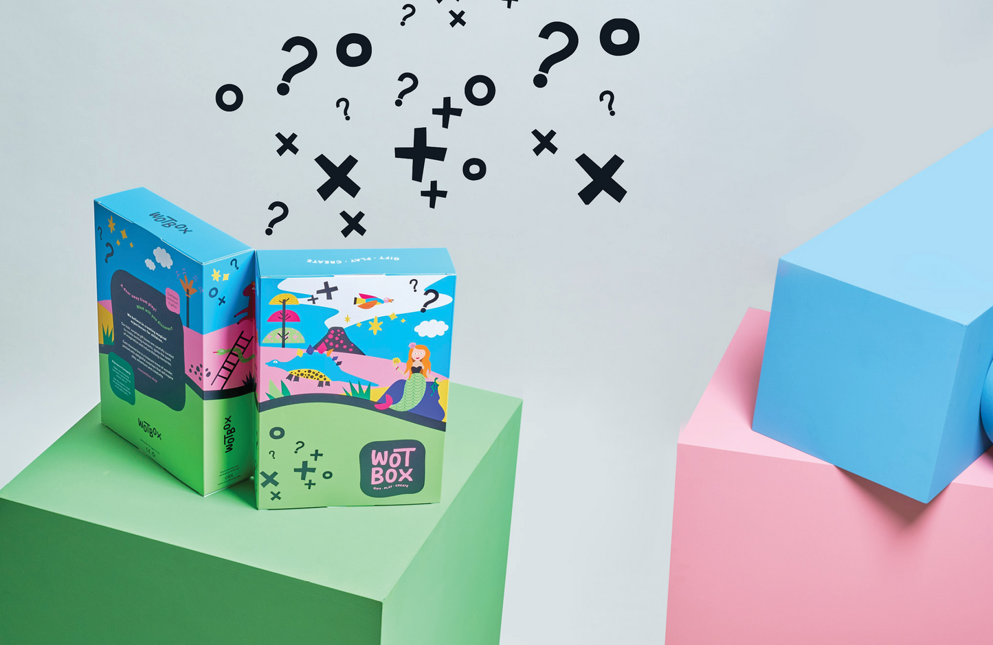 WOTBOX lucky dip surprise kids gift box. Open shot of the gift box with question marks